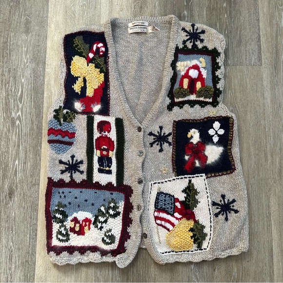 Lauren Hansen Jackets & Blazers - VTG Lauren Hansen Holiday Winter Christmas Sweater Vest Womens Sz L Hand Knitted